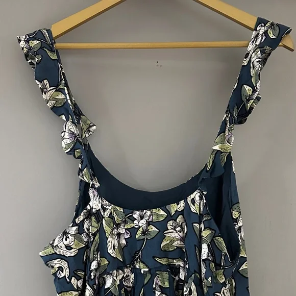 Free People “Dear You” Floral Swing Mini Dress – Navy Floral with Ruffle Straps - Picture 7 of 11